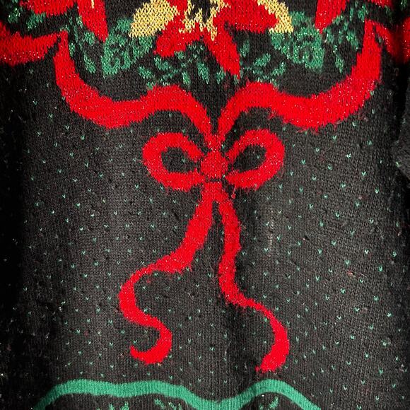 VTG Adele Knit Holiday Crewneck Sweater Women's 2X Scallop Hem Bow Christmas - Picture 2 of 9
